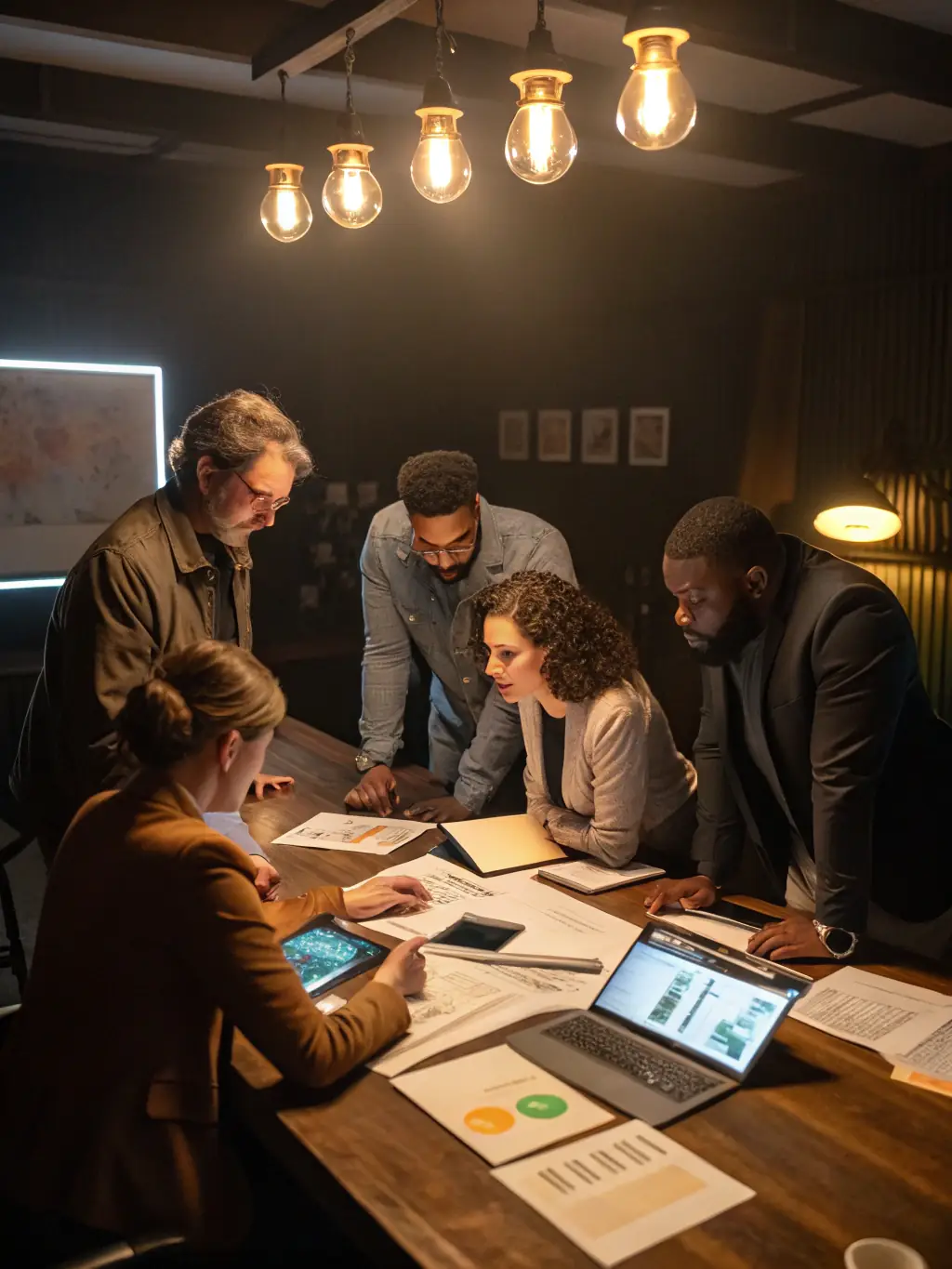 A team of healthcare professionals participating in a quality assurance meeting, discussing best practices and improvement strategies within the HUMAN COMPASS MSO network.